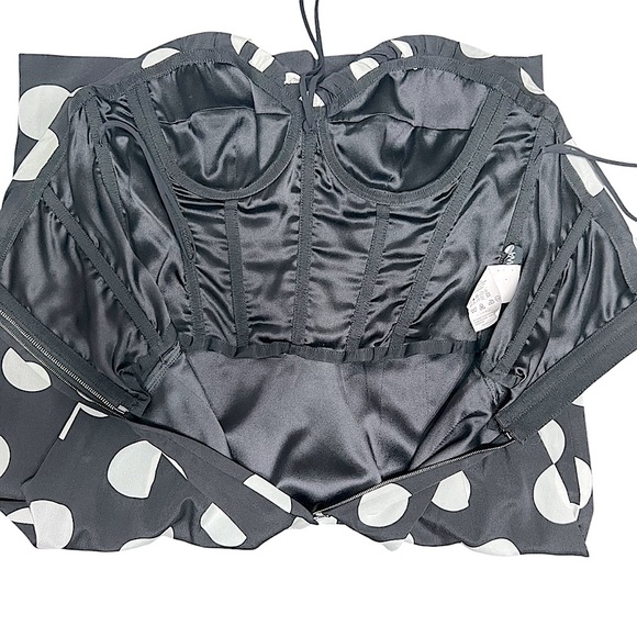 DOLCE & GABANNA VINTAGE WHITE/BLACK DOTS SILK BUSTIER MIDI STRAPLESS DRESS SZ 6 - Picture 8 of 16
